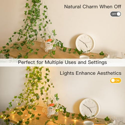 suddus 33FT 100LED Ivy Vine Fairy Lights Battery Operated Copper Wire - color: IVY, size: 100 LED-Battery