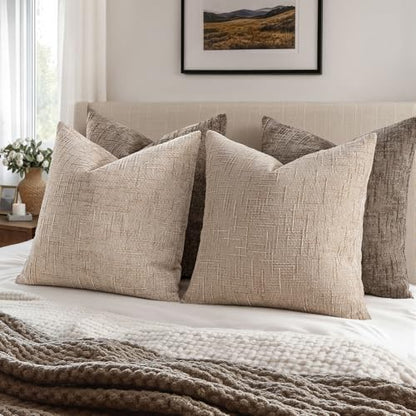 MIULEE Chenille Textured Throw Pillow Covers Oatmeal 18x18 Set of 2 - color: Oatmeal, size: 18" x 18" (Pack of 2)
