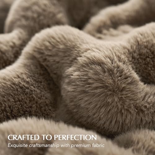 EverGrace Faux Rabbit Fur Bubble Throw Blanket, 50"x60", Greige - color: Greige, size: 50"x60"