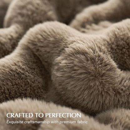 EverGrace Faux Rabbit Fur Bubble Throw Blanket, 50"x60", Greige - color: Greige, size: 50"x60"