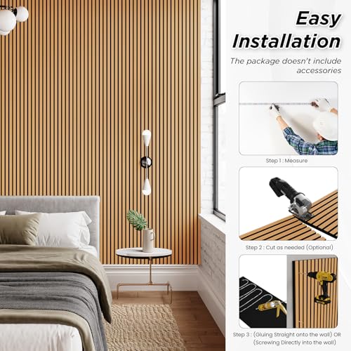 SMARTSTANDARD 4 Pack 106" x 12.6" Wood Slat Wall Panels, Light Brown - color: Light Brown, size: 106" x 50.4"