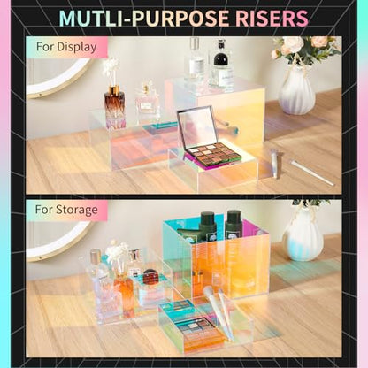 3-Pack Iridescent Acrylic Display Risers, Rainbow Nesting Cubes for Dessert - color: Iridescent