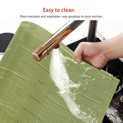 Green Vinyl Placemats Set of 4,Washable Dining PVC Table Mats - color: A-green, size: 4PCS 12"Wx18"L