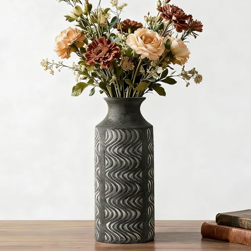 Black Ceramic Vase, 11 Inch Tall Vintage Flower Vase for Decor - color: 201-1-11in