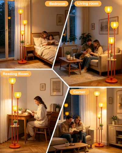 Lightdot Globe Floor Lamp with LED Bulbs Included, Dimmable Floor Lamps,Unique Modern Standing Tall Lamp for Bedroom Living Room/Sofa Beside/Corner Decor-Gold - color: 3U Orange Floral-Orange