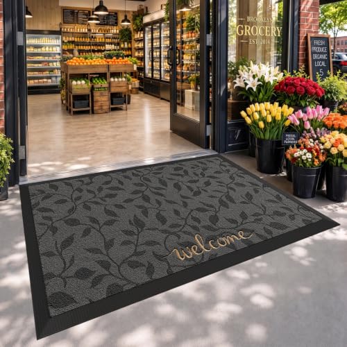 LUMI Outside Welcome Door Mat 47x71, Non-Slip Heavy Duty Dirt Trapper, Grey - color: Grey Gold Leaf, size: 47"x71"