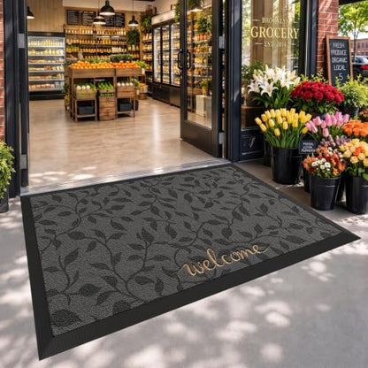 LUMI Outside Welcome Door Mat 47x71, Non-Slip Heavy Duty Dirt Trapper, Grey - color: Grey Gold Leaf, size: 47"x71"