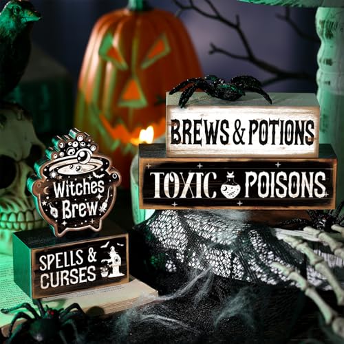4 Pcs Halloween Tiered Tray Decor Witches Brew Centerpiece for Table - style: Witches Brew