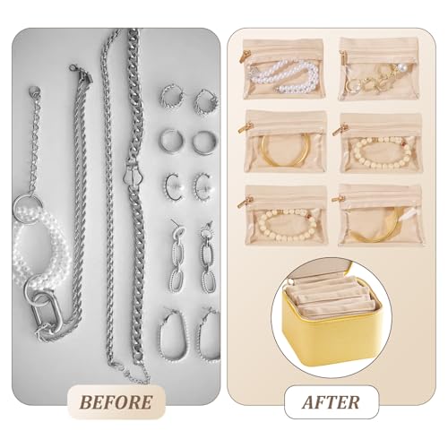 Travel Jewelry Case with 6 Velvet Zipped Pouches Bags, Yellow - color: Yellow - 6 Pouch