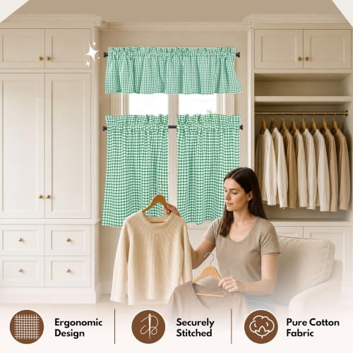 Native Fab Gingham Buffalo Check 3 Piece Window Curtain Tiers 26"x36" and Valance 54"x18" Set - Rod Pocket - Semi Sheer - Short Curtain for Kitchen, Cafe, Living Room - Lemon Green White - color: Lemon Green