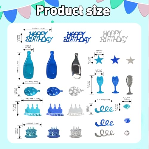 Blue and Silver Happy Birthday Confetti, 3000 Pcs Birthday Cake Table Metallic Foil Confetti Party Table Decor for Party, Baby Shower, DIY Arts and Crafting - color: Blue Silver
