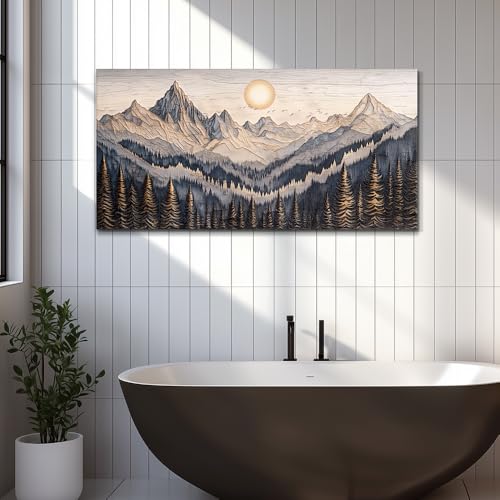MHARTK66 Rustic Pine Tree Mountain Framed Canvas Wall Art for Bedroom,40x20 - color: Abstract Mountain, size: 40"L x 20"W