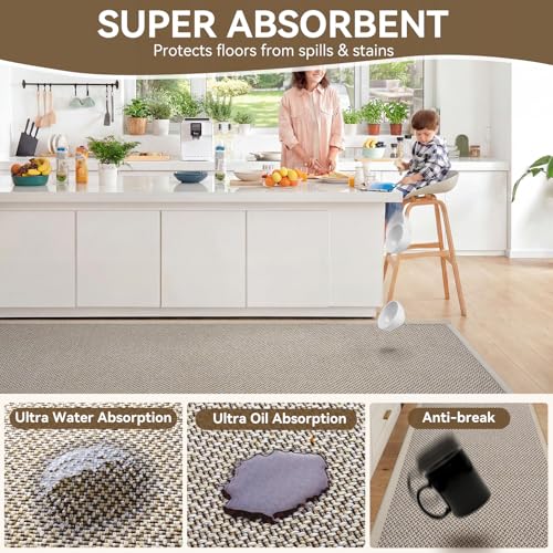Kitchen Rugs Set of 2 PCS Non Slip Washable Brown 17"x30"+17"x59" - color: Brown, size: 17"x30"+17"x59"
