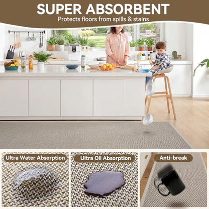 Kitchen Rugs Set of 2 PCS Non Slip Washable Brown 17"x30"+17"x59" - color: Brown, size: 17"x30"+17"x59"