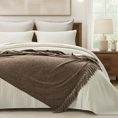 EverGrace Chenille Knit Throw Blanket for Couch, 60"x80", Mocha Brown - color: Mocha Brown, size: 60"x80"