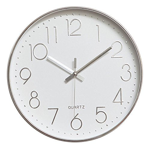 jomparis Modern 12" Battery Operated Non-Ticking Silent Sweep Movement Wall Clock Decorative for Office,Kitchen, Living Room, Bedroom, Bathroom Silver Plastic Frame - color: 1 Pack - Silver, size: 12 Inch
