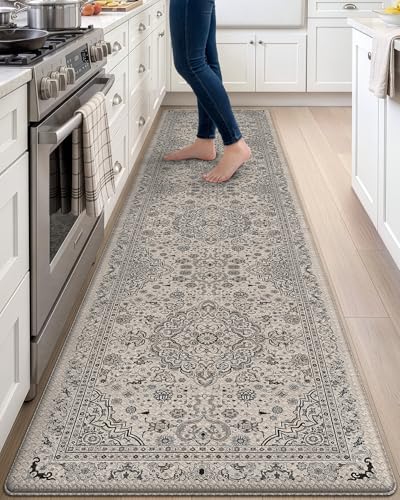 DEXI Kitchen Floor Mats Cushioned Anti Fatigue Runner 24x107 Beige Grey - color: Beige/Grey, size: 107"L x 24"W x 0.4"Th
