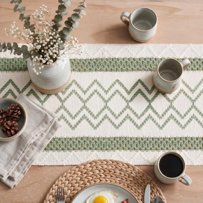 Artoid Mode Sage Green Stripe Diamond Woven Table Runner 12x48 Inch - color: Sage Green, size: 12" x 48", Table Runner