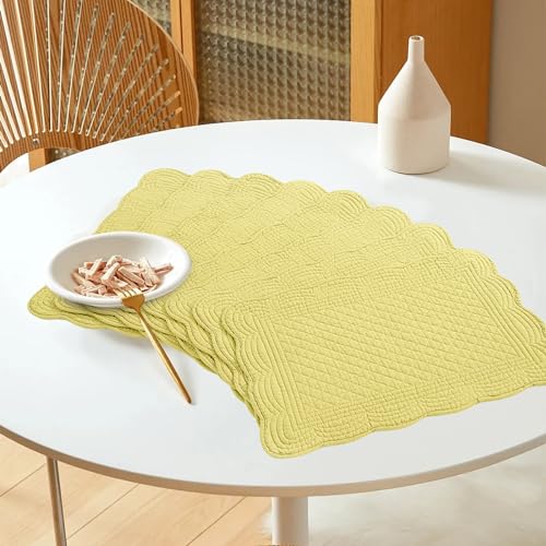 HOMBYS Quilted Placemats Set of 6 Washable-13x18 inches Rectangular Placemats for Kitchen Table-100% Cotton Fabric Rectangular Table Mats, (Yellow) - color: Yellow