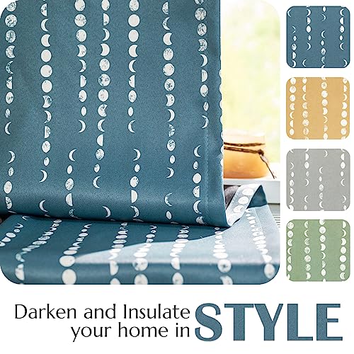 jinchan Boho Blackout Curtains 63 Inch Length Moon Phase Printed Drapes - color: Luna | Blue, size: 52"W x 63"L (Pack of 2)