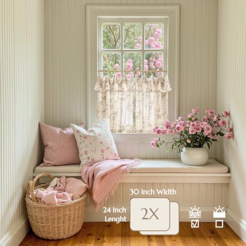 jinchan Taupe Floral Kitchen Tier Curtains with Valance, 24 Inch, 2 Panels - color: Alisa Taupe, size: 30"W x 24"L (Pack of 2)
