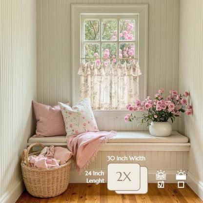 jinchan Taupe Floral Kitchen Tier Curtains with Valance, 24 Inch, 2 Panels - color: Alisa Taupe, size: 30"W x 24"L (Pack of 2)