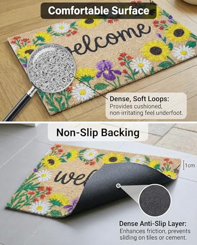 Sunflower Welcome Door Mat 20x30 Inch - color: Floral