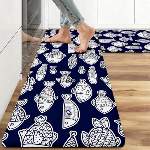 Kitchen Rugs for Floor 2 Pcs Memory Foam Padded Anti Fatigue Kitchen Mat - color: Fish-03
