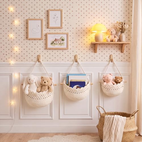 Honeydak 3 Hanging Baskets, Cream, Scalloped Edge - color: Cream, style: Scalloped Edge
