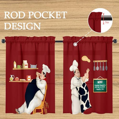 Chef Kitchen Window Curtains Over Sink 27.5" W x 36" L - color: Chef Kitchen Curtains, size: 27.5"W x 36"L (Pack of 2)