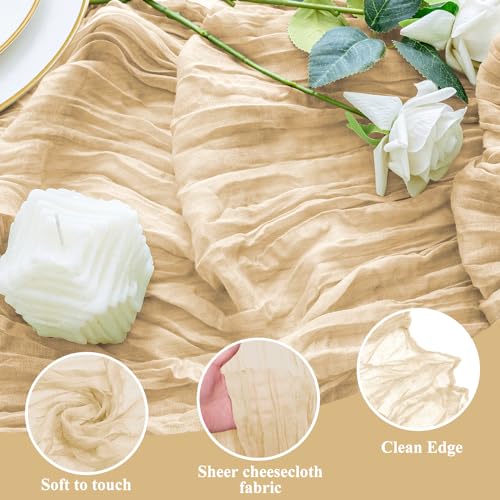 Cheesecloth Table Runner 10FT Sand Boho Gauze Rustic Sheer Table Runners - color: Sand, size: 1 Pack