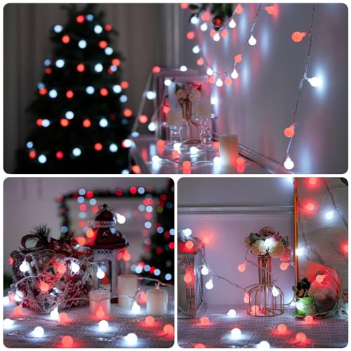 JMEXSUSS Connectable 100 LED Globe Red and White Christmas Lights Indoor - color: Red and White, size: 100 LED Plug