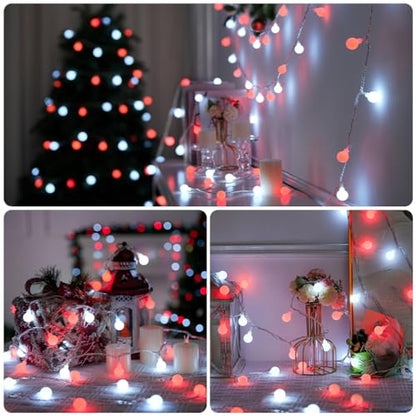 JMEXSUSS Connectable 100 LED Globe Red and White Christmas Lights Indoor - color: Red and White, size: 100 LED Plug