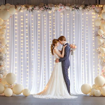 10 x 10ft White Backdrop Curtains with Lights String for Party - color: White, size: W5' x H10'(2 panels)