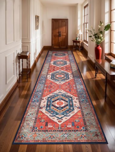 SERISSA 3x12 Washable Non Slip Boho Runner Rug for Hallway，Rust - color: Rust/Multi, size: 3' x 12' (Runner)