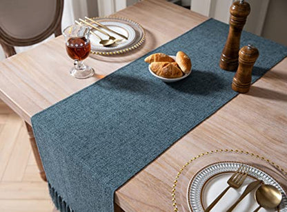 ZeeMart Blue Table Runners 36 Inches Long, Burlap Linen Style Rustic Farmhouse Table Runner, Small Short Boho Coffee Table Runner, 13x36 Inches, Blue - color: Classic Burlap/Blue, size: 36" x 13" (Rectangular)