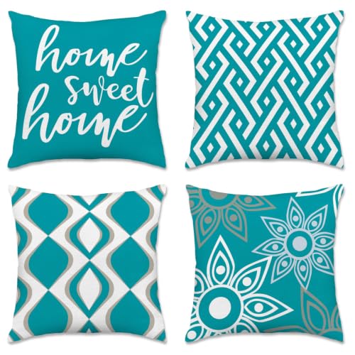 Hexagram Throw Pillow Covers 18x18, Teal Outdoor Pillow Covers Set of 4 - color: Teal, size: 18" x 18" (Pack of 4)