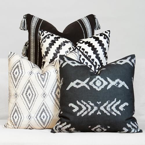 Black & White Decorative Throw Pillow Covers, Set of 4, 18x18 Inch Geometric Ikat Textured Accent Pillow Cover 4 Pack - color: Tribal