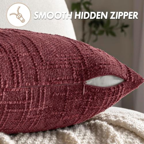 MIULEE Chenille Textured Throw Pillow Covers Burgundy 16x16 Set of 2 - color: Burgundy, size: 16" x 16" (Pack of 2)