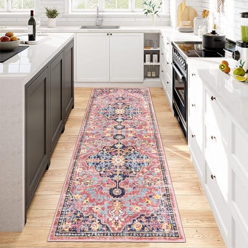 Pauwer Hallway Runner Rug 2x6, Washable Boho Kitchen Runner, Fuchsia Multi - color: Fuchsia Multi, size: 2' x 6' (Runner)