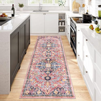 Pauwer Hallway Runner Rug 2x6, Washable Boho Kitchen Runner, Fuchsia Multi - color: Fuchsia Multi, size: 2' x 6' (Runner)