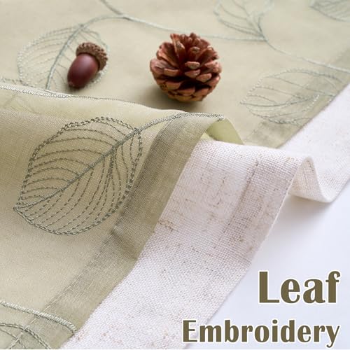 jinchan Linen Valance Curtain Green Sheer Leaf Embroidered 18 Inch 1 Panel - color: Leaf Sage Green