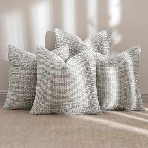 MIULEE Soft Decorative Chenille Pillow Covers Light Gray 18x18 Pack of 4 - color: Light Gray, size: 18" x 18" (Pack of 4)