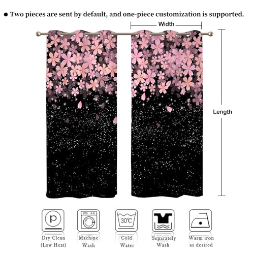 Pink Cherry Blossom Blackout Curtains for Bedroom 2 Panels 45" L x 29" W - color: Black & Pink, size: 29"W x 45"L (Pack of 2)