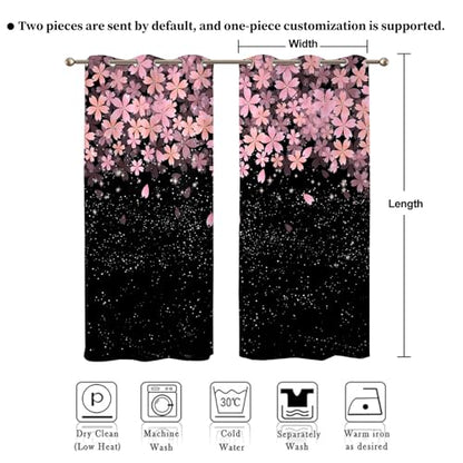 Pink Cherry Blossom Blackout Curtains for Bedroom 2 Panels 45" L x 29" W - color: Black & Pink, size: 29"W x 45"L (Pack of 2)