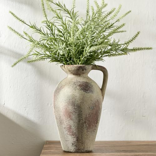 PORCER 9.3 Inch Antique Ceramic Vase, Terracotta Vase with Handle, Tuscan Decor Farmhouse Decorative Vase, Rustic Vase for Home Decor, Living Room, Entryway, Wedding - Distressed Design, Gray - color: Gray- 9.3"