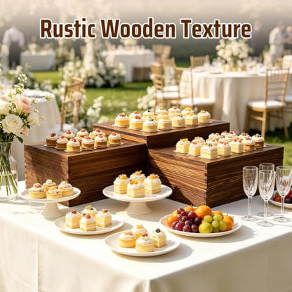 6 Pack Buffet Risers and Stands, Dessert Table Display Set with Mini Signs - color: Brown, size: 6 Pcs A