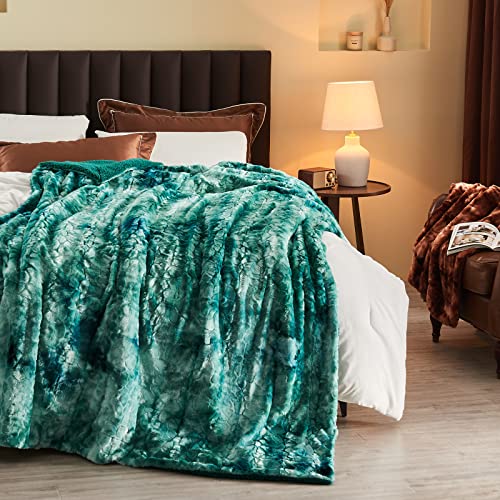 NEWCOSPLAY Faux Fur Sherpa Throw Blanket for Couch, Light Teal, 40"x50" - color: Tie-dye Light Teal, size: Throw(40"x50")