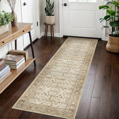 SIILOOM 2x7 Washable Runner Rug, Non Slip Soft Area Rug for Hallway Kitchen - color: Beige/Brown, size: 2' x 7' (Runner)