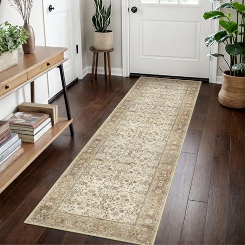 SIILOOM 2x7 Washable Runner Rug, Non Slip Soft Area Rug for Hallway Kitchen - color: Beige/Brown, size: 2' x 7' (Runner)